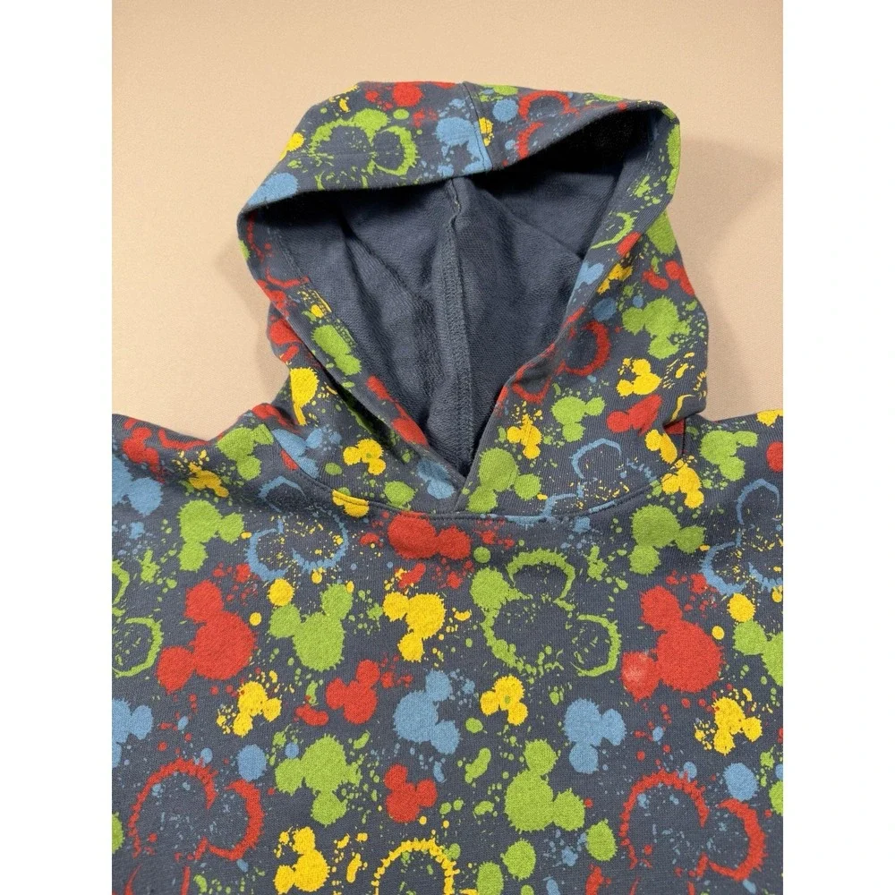 Disney Parks Ink & Paint Mickey Mouse Kids Pullover Hoodie Blue Splatter Size XL